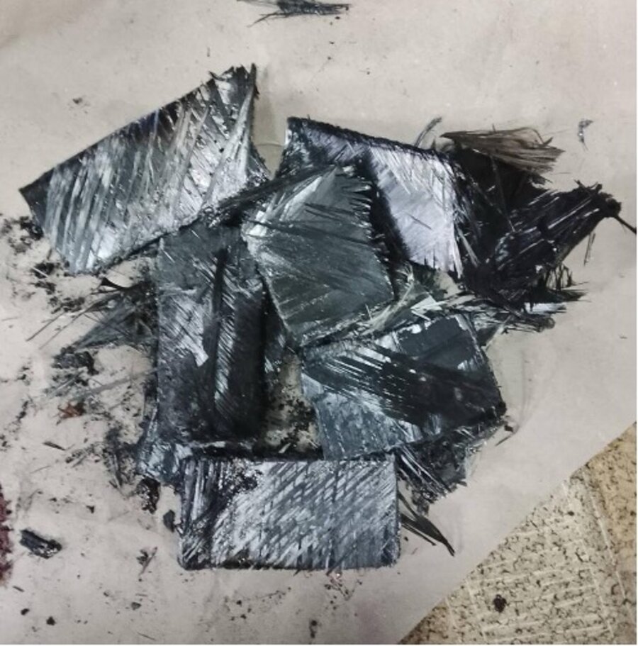 End-of-life composite plates — typical GFRP/CFRP waste